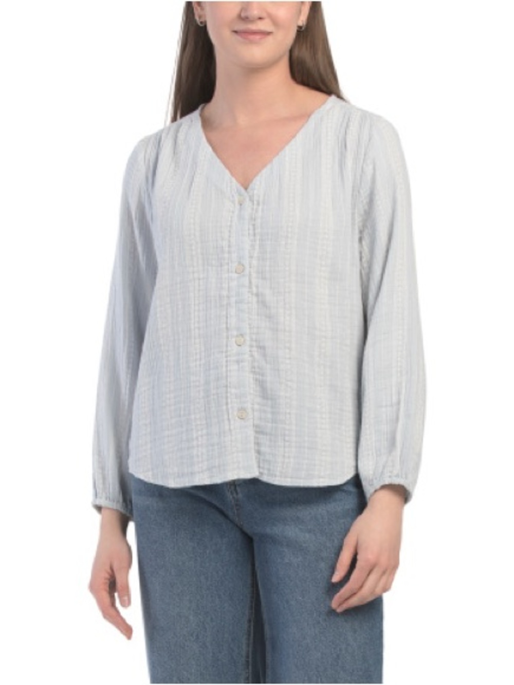 Lucky Brand Pale Blue Button-Down V-Neck Top